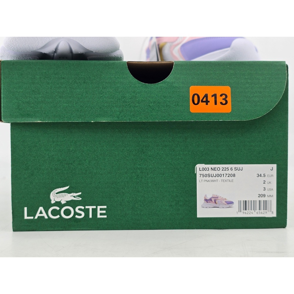 Lacoste L003 Neo 225 6 SUJ Kids Size 3 Pink Purple White Sneakers - New